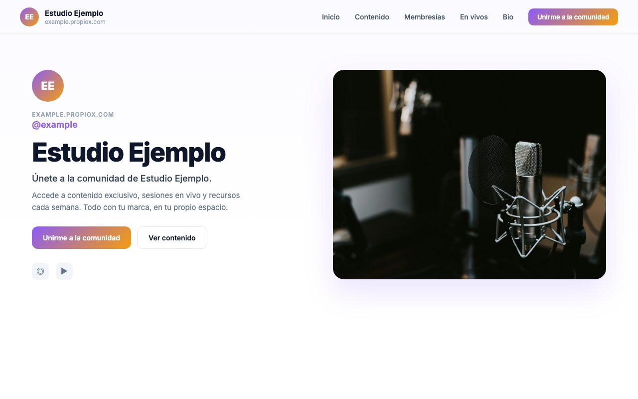 Sitio público de ejemplo de una creadora en Propiox
